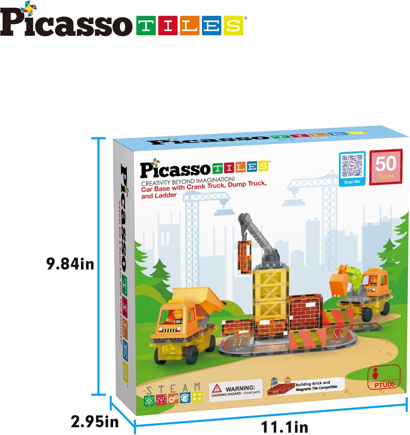 PicassoTiles Magnet Tiles Building Block 2in1 Excavator ampamp Backhoe Brick Compatible Construction Playset with Car Base Magnetic Character Action Figure STEM Educational Learning Toy Kit Age 3 PTU045in1