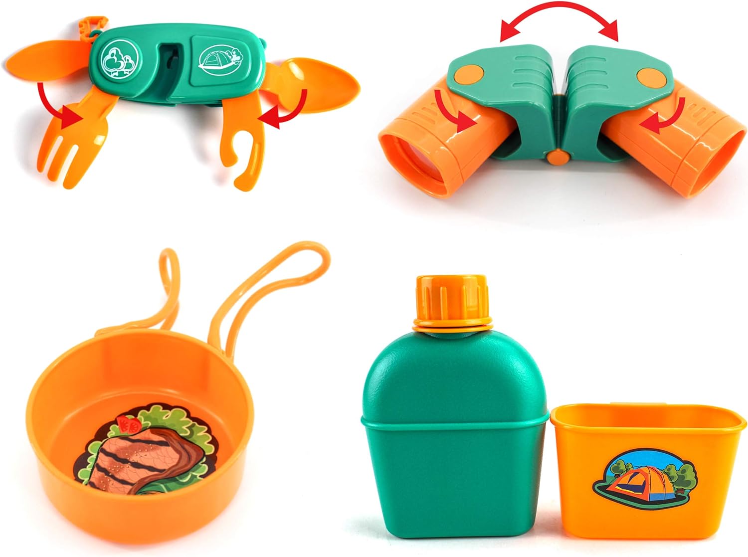 PicassoTiles PTC20 20 Piece Camping Gear Tools Adventure Set Including Walkie Talkie Camping Tent Binoculars Watch Compass ampamp Whistle Stove and Other Camp Tools