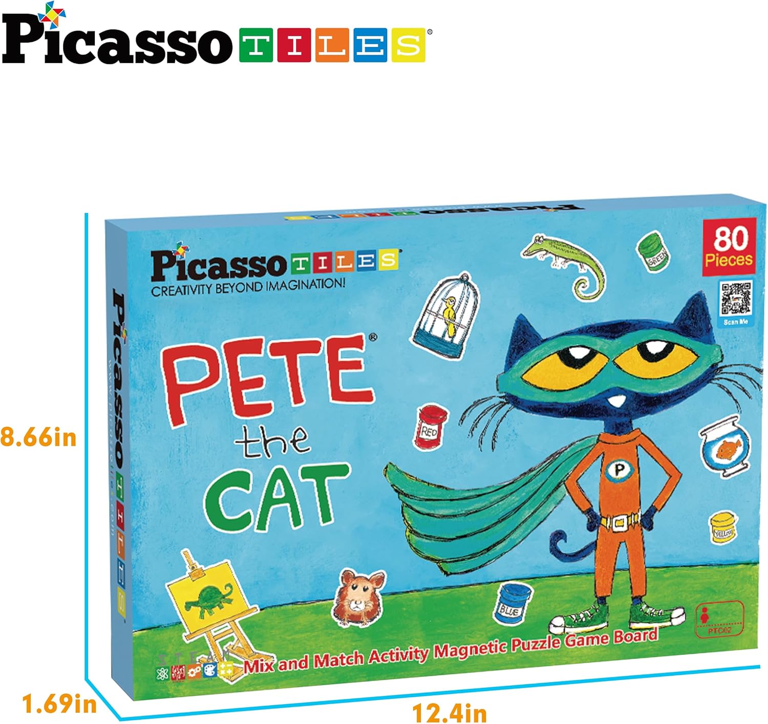 PicassoTiles Pete The Cat Board Game Puzzle Activity Play Book Magnet Mix and Match Cartoon Toy Playset with Storage Reusable Magnetic Figures Storytelling STEM Education Learning Kids Ages 3 PTC02