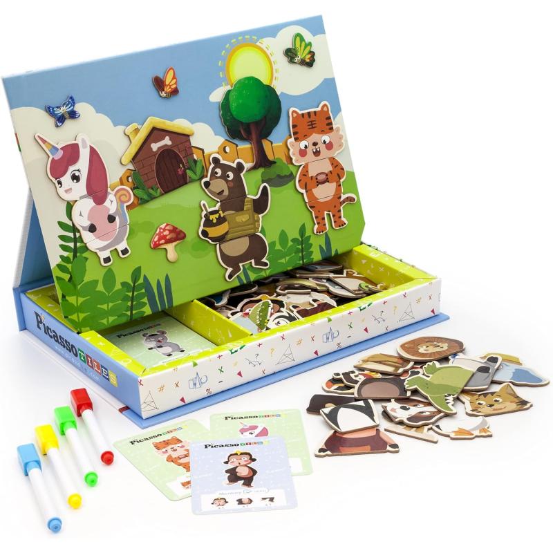 PicassoTiles 112 Piece Magnetic Mix ampamp Match Animal Building Activity DIY Combination Puzzle Book Kid Toy Set Educational Playset STEM Learning 20 FREE Unique Animals Creative Inspirational Idea Cards