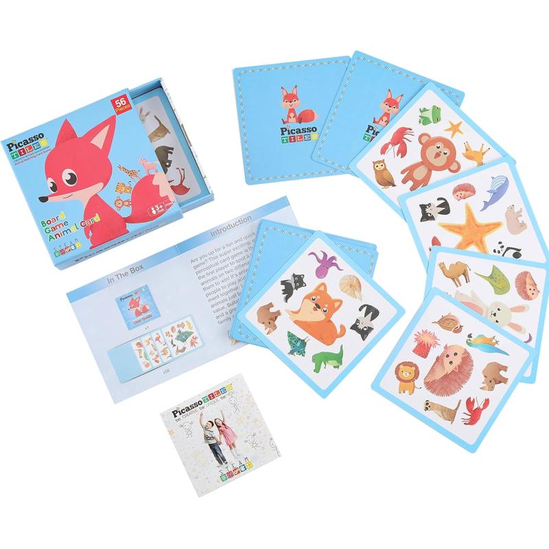 PicassoTiles 56 PCs Animal Speed Matching Game Match Identical Pairs of Animals as Fast as Possible Educational Puzzle Family Activity Board Games with Portable Storage Box for Boys ampamp Girls Ages 3