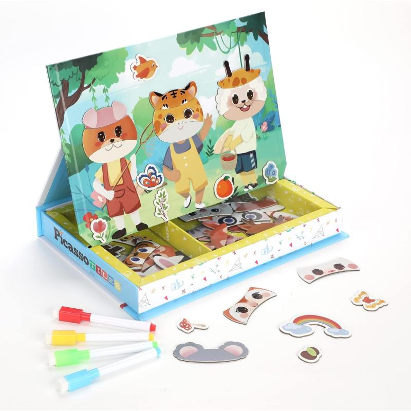 Picassotiles 120pcs Magnetic Animal Sticker Puzzle Book Drawing Board Set for Kids Educational and Learning Activity Books Toys ampamp Activity STEM Learning Toys Early Education Toys Gifts Boys Girls