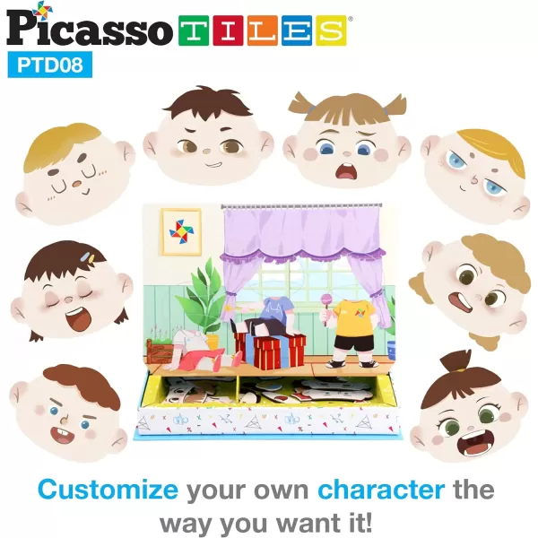 PicassoTiles 108pcs Reusable Magnetic Face Sticker Puzzle Book Drawing Board Set for KidsEducational and Learning Activity Books Toys ampamp Activity STEM Learning Toys Early Education ToysGifts Boys