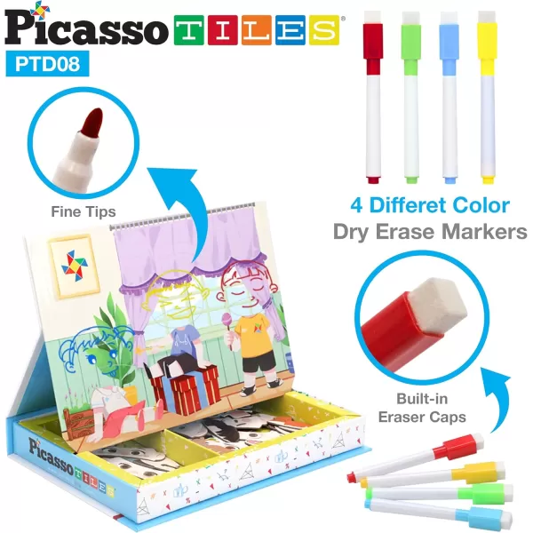 PicassoTiles 108pcs Reusable Magnetic Face Sticker Puzzle Book Drawing Board Set for KidsEducational and Learning Activity Books Toys ampamp Activity STEM Learning Toys Early Education ToysGifts Boys