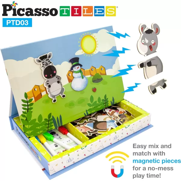 PicassoTiles 112 Piece Magnetic Mix ampamp Match Animal Building Activity DIY Combination Puzzle Book Kid Toy Set Educational Playset STEM Learning 20 FREE Unique Animals Creative Inspirational Idea Cards
