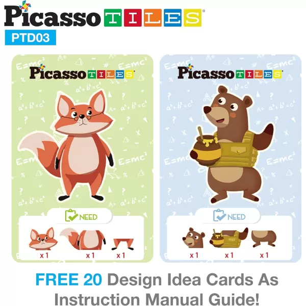 PicassoTiles 112 Piece Magnetic Mix ampamp Match Animal Building Activity DIY Combination Puzzle Book Kid Toy Set Educational Playset STEM Learning 20 FREE Unique Animals Creative Inspirational Idea Cards