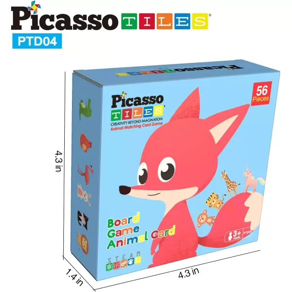 PicassoTiles 56 PCs Animal Speed Matching Game Match Identical Pairs of Animals as Fast as Possible Educational Puzzle Family Activity Board Games with Portable Storage Box for Boys ampamp Girls Ages 3