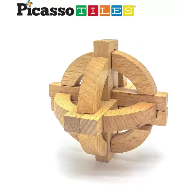 PicassoTiles 8 Styles Interlocking Sensory Toys Wooden Burr Cube Ball and Barrels Logic Skill Genius Puzzle Brain Teaser Games ampamp Intellectual 3D Assembling Educational Toy Set for Kids ampamp Adults PTP08Wood 8styles