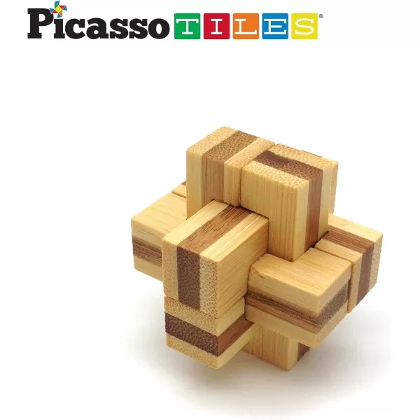 PicassoTiles 8 Styles Interlocking Sensory Toys Wooden Burr Cube Ball and Barrels Logic Skill Genius Puzzle Brain Teaser Games ampamp Intellectual 3D Assembling Educational Toy Set for Kids ampamp Adults PTP08Wood 8styles