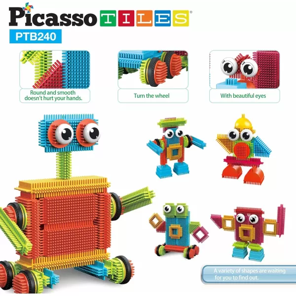 PicassoTiles 8 Styles Interlocking Sensory Toys Wooden Burr Cube Ball and Barrels Logic Skill Genius Puzzle Brain Teaser Games ampamp Intellectual 3D Assembling Educational Toy Set for Kids ampamp Adults PTP08Hedgehog 240pc