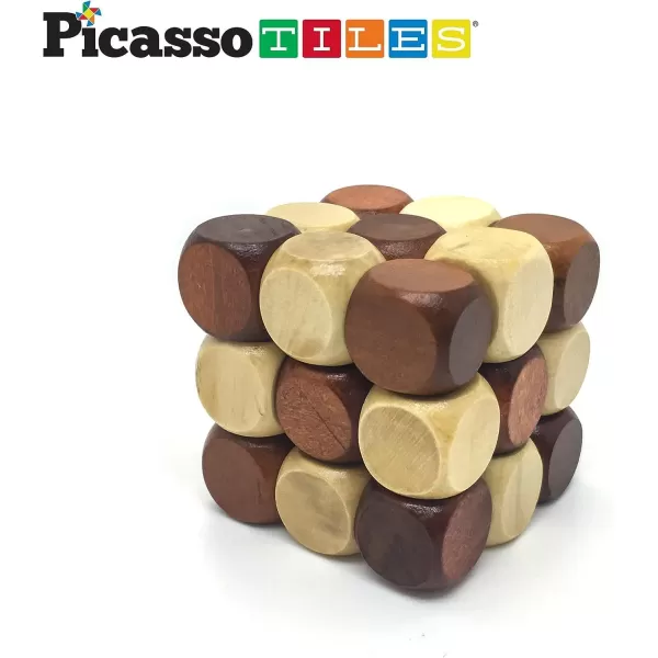 PicassoTiles 8 Styles Interlocking Sensory Toys Wooden Burr Cube Ball and Barrels Logic Skill Genius Puzzle Brain Teaser Games ampamp Intellectual 3D Assembling Educational Toy Set for Kids ampamp Adults PTP08Wood 8styles