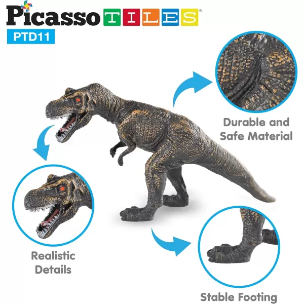 PicassoTiles Dinosaur Play Mat Toys 32pc Dino Playset STEM Activity Learning Kit STEAM Toy with Educational Book 21 Action Figures TRex Triceratops Velociraptor Trees Rocks for Kids 3 PTD11