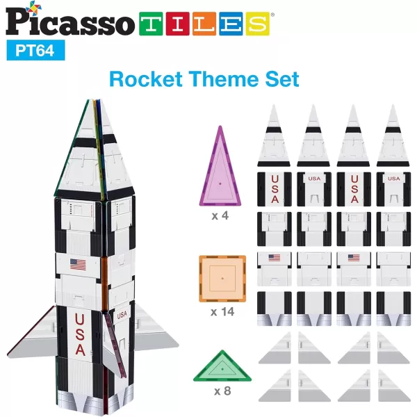 PicassoTiles Magnet Building Blocks STEM Learning Construction Toy Set Early Education Kit 3in1 Rocket School Bus Train Theme StickOn Puzzle Pretend Play Magnetic Tiles Kids Building Block Toys