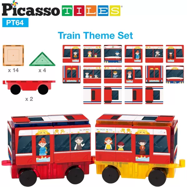 PicassoTiles Magnet Building Blocks STEM Learning Construction Toy Set Early Education Kit 3in1 Rocket School Bus Train Theme StickOn Puzzle Pretend Play Magnetic Tiles Kids Building Block Toys