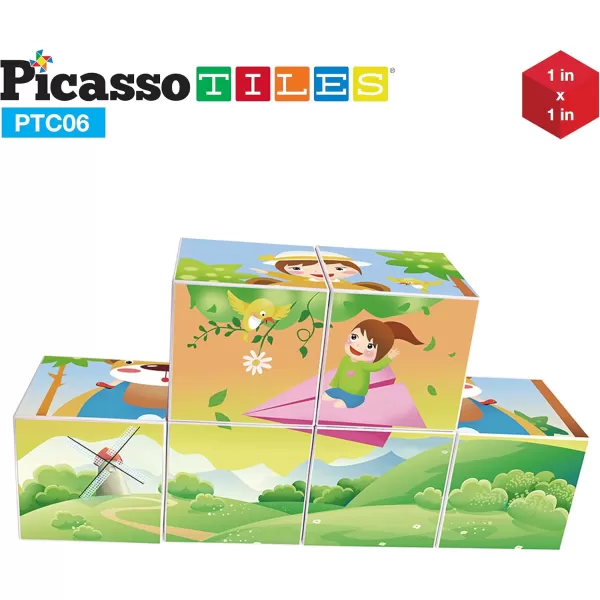 PicassoTiles Magnet Cube Winter Ice Themed Mix and Match Building Block Castle Construction Toy with 7 Magnetic Cubed Character Action Figures STEM Learning Education Sensory Pretend Play Age 3 PMC72Girl