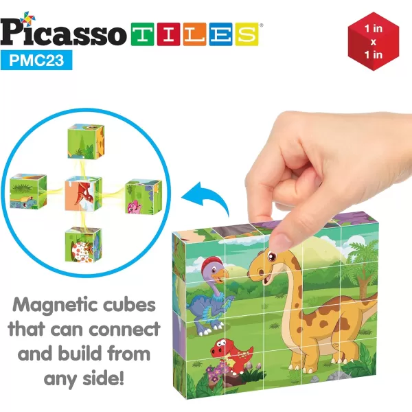 PicassoTiles Magnet Cube Winter Ice Themed Mix and Match Building Block Castle Construction Toy with 7 Magnetic Cubed Character Action Figures STEM Learning Education Sensory Pretend Play Age 3 PMC72Dinosaur