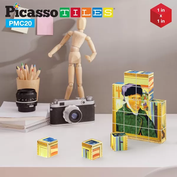 PicassoTiles Magnet Cube Winter Ice Themed Mix and Match Building Block Castle Construction Toy with 7 Magnetic Cubed Character Action Figures STEM Learning Education Sensory Pretend Play Age 3 PMC72Art