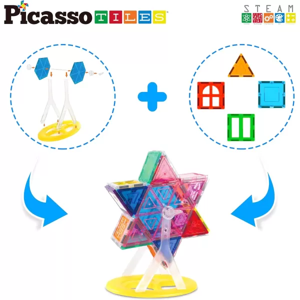 PicassoTiles Magnet Tile Building Blocks Ferris Wheel Amusement Rotating Accessory Kit Compatible with Full Sized Magnetic Tiles Construction Toy Set Education STEM Learning 3D Toddler Kid Age 3 PT09