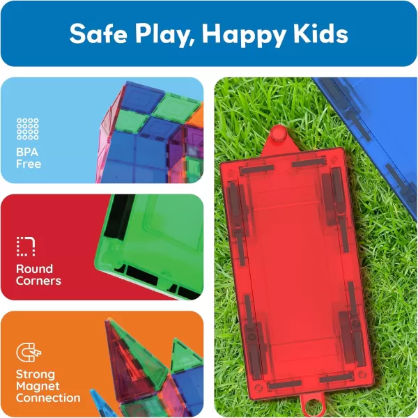 PicassoTiles Magnet Tiles Building Block 2in1 Excavator ampamp Backhoe Brick Compatible Construction Playset with Car Base Magnetic Character Action Figure STEM Educational Learning Toy Kit Age 3 PTU04redblue