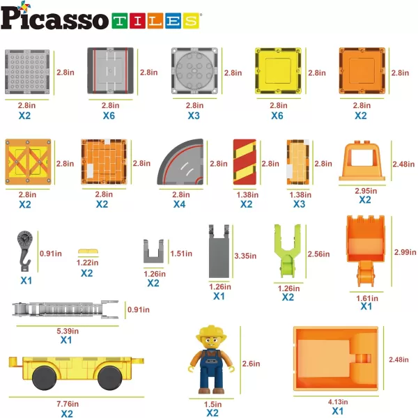 PicassoTiles Magnet Tiles Building Block 2in1 Excavator ampamp Backhoe Brick Compatible Construction Playset with Car Base Magnetic Character Action Figure STEM Educational Learning Toy Kit Age 3 PTU045in1