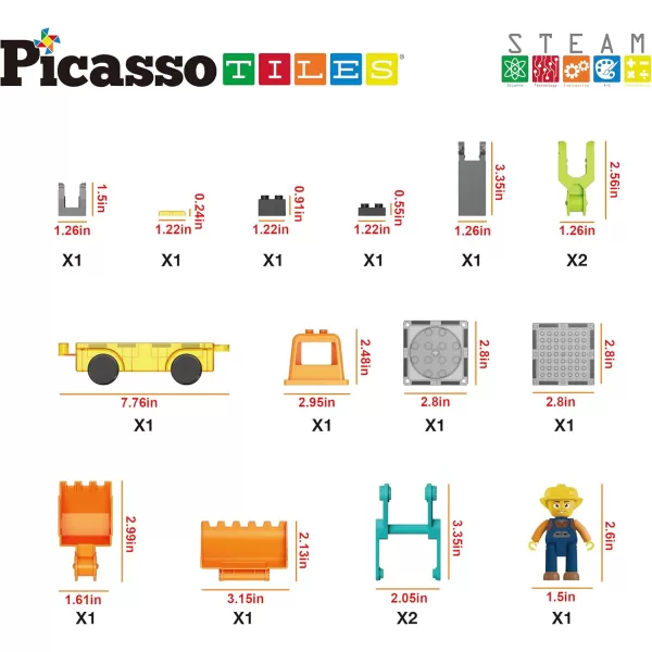 PicassoTiles Magnet Tiles Building Block 2in1 Excavator ampamp Backhoe Brick Compatible Construction Playset with Car Base Magnetic Character Action Figure STEM Educational Learning Toy Kit Age 3 PTU04Excavator  Backhoe Brick