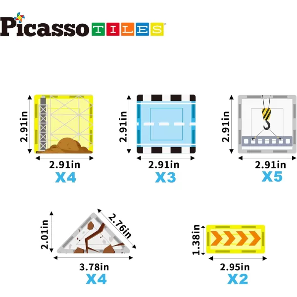 PicassoTiles Magnet Tiles Building Block 2in1 Excavator ampamp Backhoe Brick Compatible Construction Playset with Car Base Magnetic Character Action Figure STEM Educational Learning Toy Kit Age 3 PTU04Construction