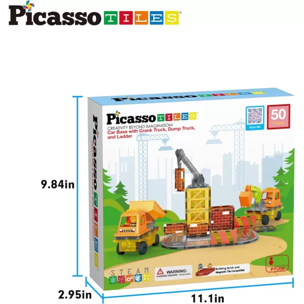 PicassoTiles Magnet Tiles Building Block 2in1 Excavator ampamp Backhoe Brick Compatible Construction Playset with Car Base Magnetic Character Action Figure STEM Educational Learning Toy Kit Age 3 PTU045in1