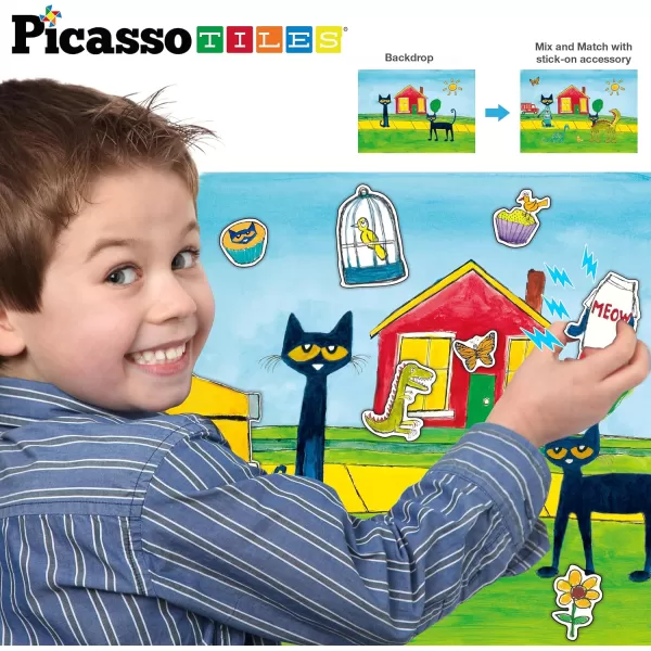 PicassoTiles Pete The Cat Board Game Puzzle Activity Play Book Magnet Mix and Match Cartoon Toy Playset with Storage Reusable Magnetic Figures Storytelling STEM Education Learning Kids Ages 3 PTC02
