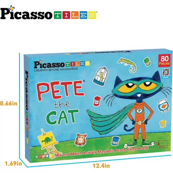 PicassoTiles Pete The Cat Board Game Puzzle Activity Play Book Magnet Mix and Match Cartoon Toy Playset with Storage Reusable Magnetic Figures Storytelling STEM Education Learning Kids Ages 3 PTC02