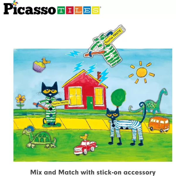 PicassoTiles Pete The Cat Board Game Puzzle Activity Play Book Magnet Mix and Match Cartoon Toy Playset with Storage Reusable Magnetic Figures Storytelling STEM Education Learning Kids Ages 3 PTC02