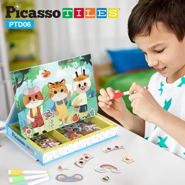 Picassotiles 120pcs Magnetic Animal Sticker Puzzle Book Drawing Board Set for Kids Educational and Learning Activity Books Toys ampamp Activity STEM Learning Toys Early Education Toys Gifts Boys Girls