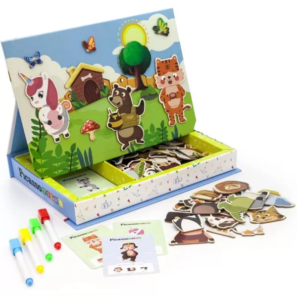 PicassoTiles 112 Piece Magnetic Mix ampamp Match Animal Building Activity DIY Combination Puzzle Book Kid Toy Set Educational Playset STEM Learning 20 FREE Unique Animals Creative Inspirational Idea Cards