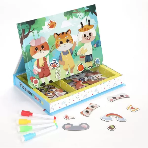 Picassotiles 120pcs Magnetic Animal Sticker Puzzle Book Drawing Board Set for Kids Educational and Learning Activity Books Toys ampamp Activity STEM Learning Toys Early Education Toys Gifts Boys Girls