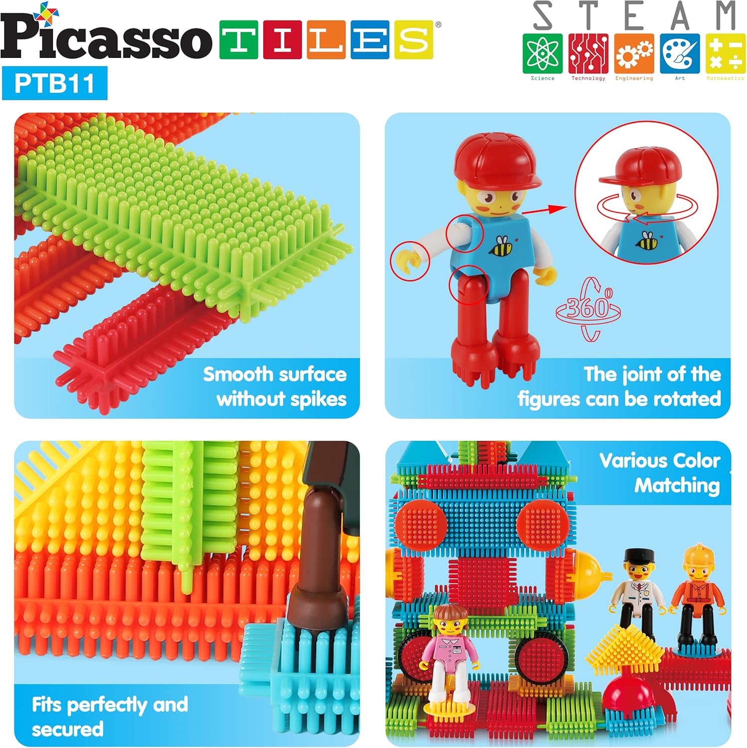 imagePicasso Toys Hedgehog Blocks 4 Family Action Character Figures Toddler Toy Construction Building Tile Block Expansion Pack Educational Addon STEM Learning Smart Game Kit Toys Pretend Playset Age 3Hedgehog 11pc