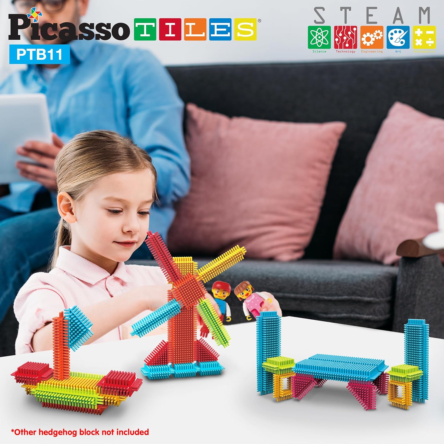 imagePicasso Toys Hedgehog Blocks 4 Family Action Character Figures Toddler Toy Construction Building Tile Block Expansion Pack Educational Addon STEM Learning Smart Game Kit Toys Pretend Playset Age 3Hedgehog 11pc