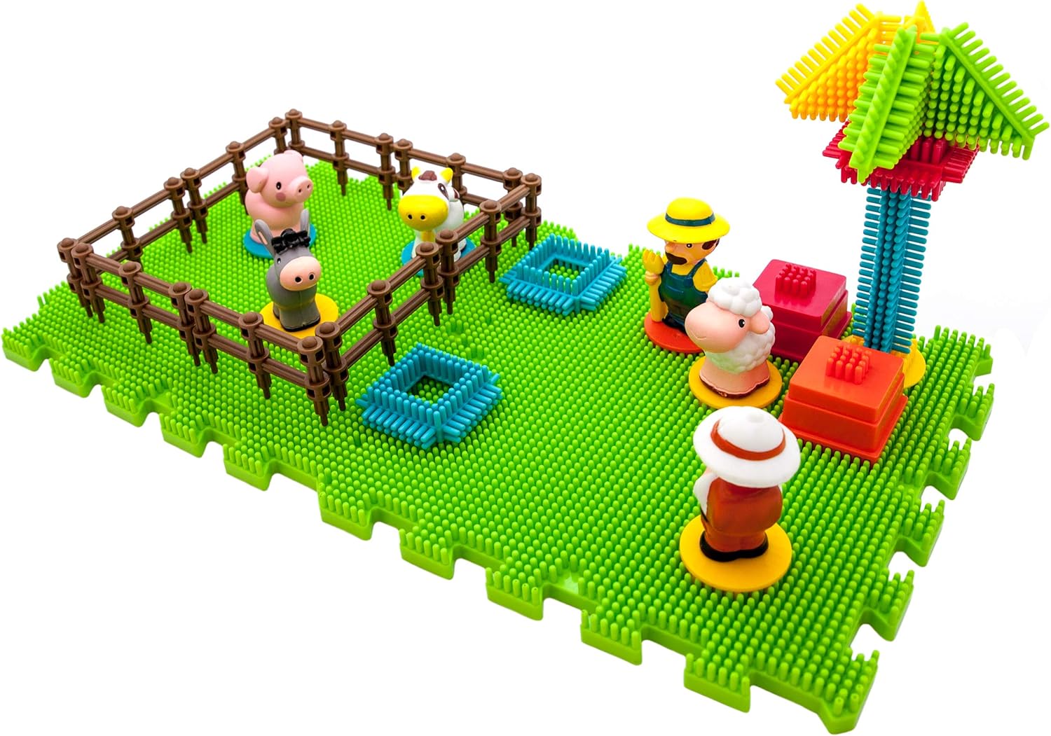 imagePicasso Toys PTB100 100pcs Hedgehog Block 3D Building Blocks Tiles Safari Theme Set Learning Playset STEM Toy Set Educational Kit Child Brain Development Preschool Kindergarten Toy for Age 3 ampamp Up100 pcsFarm