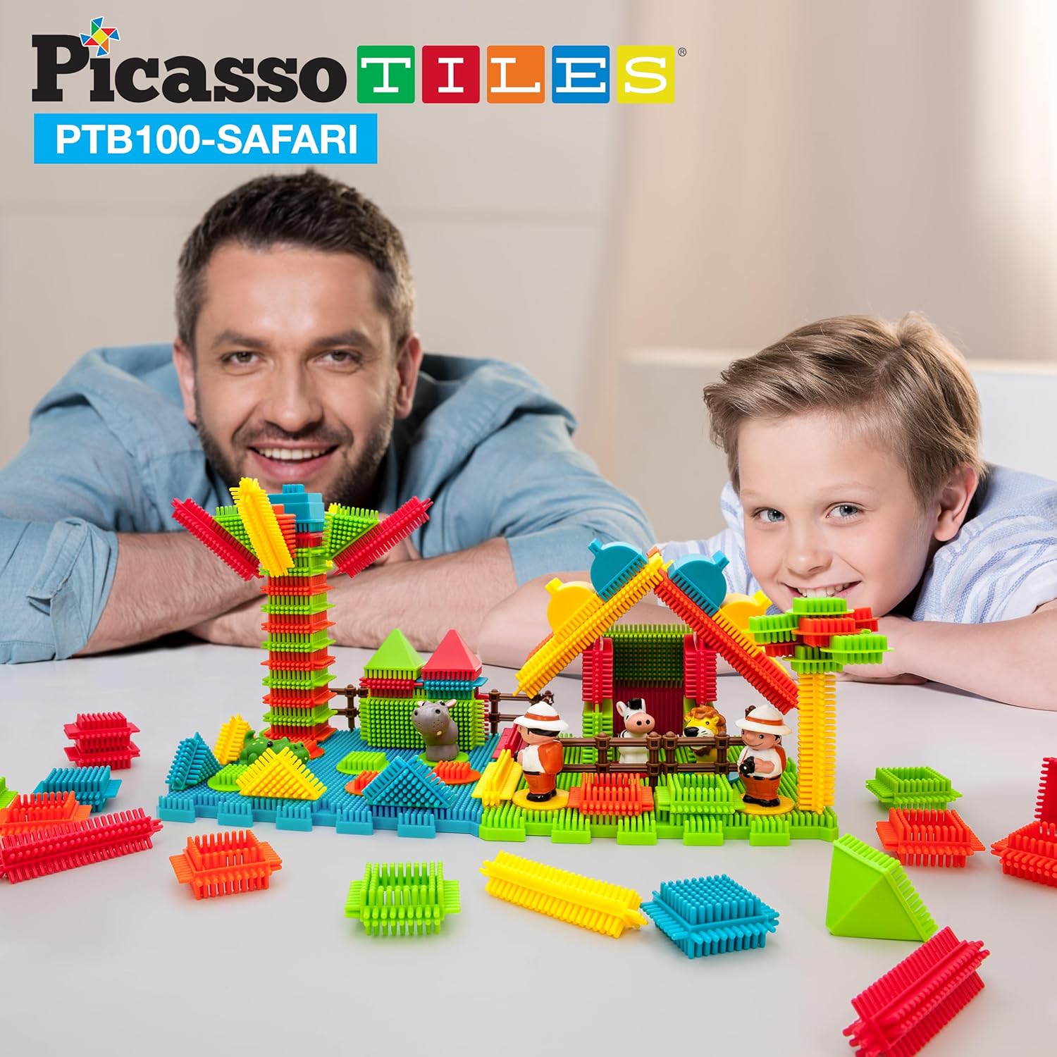 imagePicasso Toys PTB100 100pcs Hedgehog Block 3D Building Blocks Tiles Safari Theme Set Learning Playset STEM Toy Set Educational Kit Child Brain Development Preschool Kindergarten Toy for Age 3 ampamp UpSafari Theme