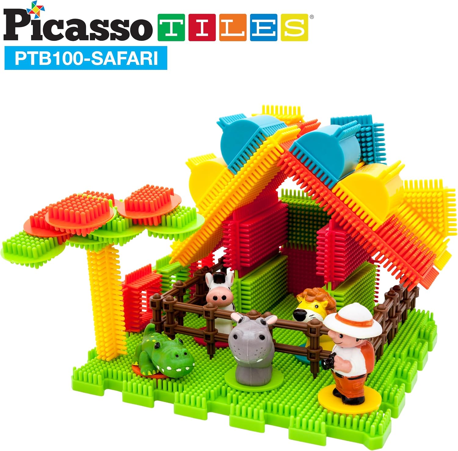 imagePicasso Toys PTB100 100pcs Hedgehog Block 3D Building Blocks Tiles Safari Theme Set Learning Playset STEM Toy Set Educational Kit Child Brain Development Preschool Kindergarten Toy for Age 3 ampamp UpSafari Theme