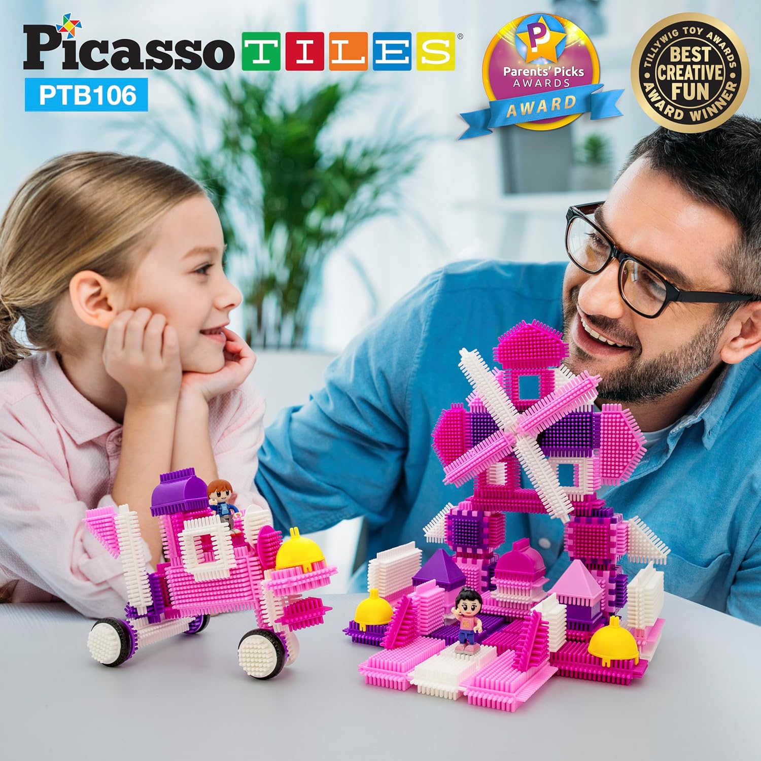 imagePicasso Toys PTB106 106pcs Hedgehog Block Building Blocks Tiles Pink Castle Theme Set wHuman Figures Learning Playset STEM Toy Set Educational Kit Child Brain Development Preschool Kindergarten Toy