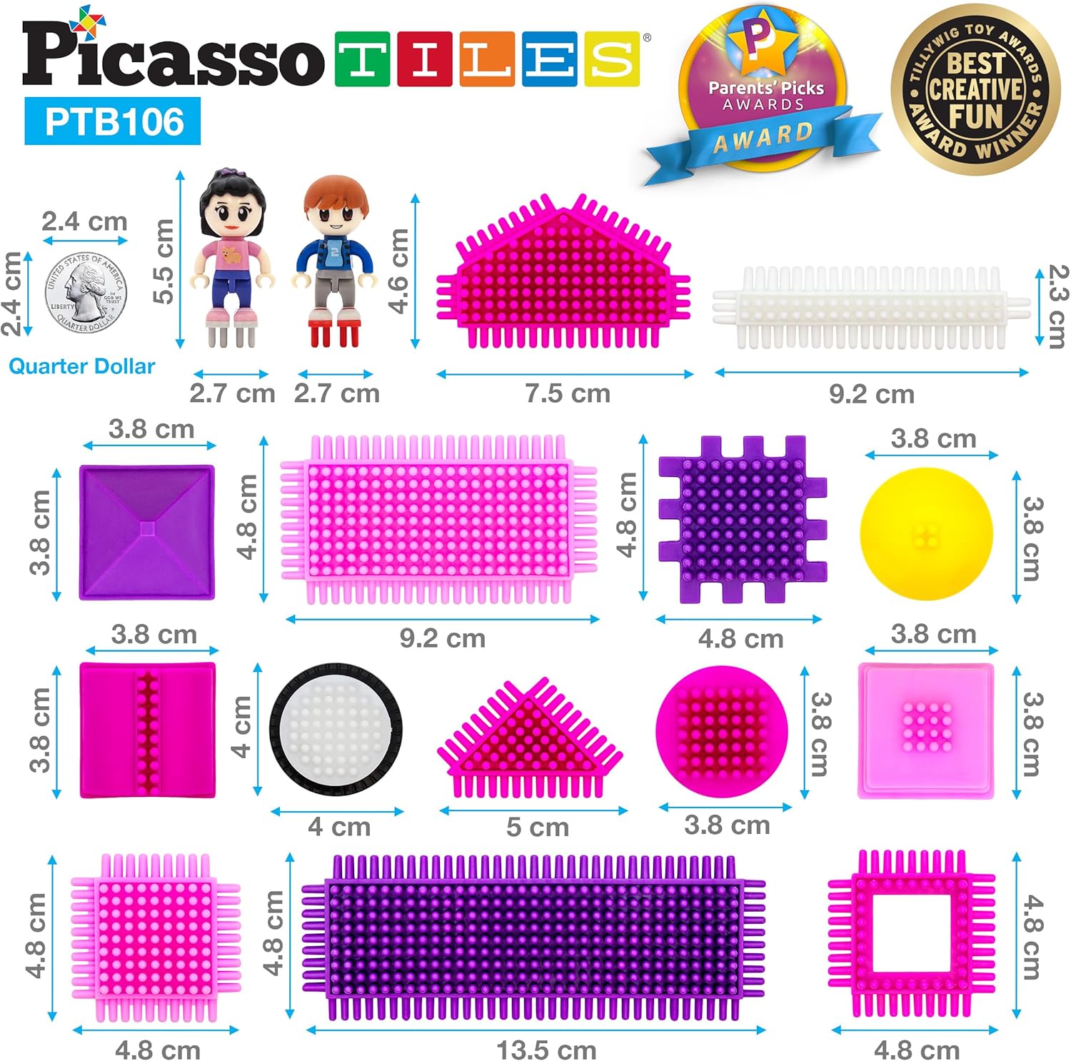 imagePicasso Toys PTB106 106pcs Hedgehog Block Building Blocks Tiles Pink Castle Theme Set wHuman Figures Learning Playset STEM Toy Set Educational Kit Child Brain Development Preschool Kindergarten Toy
