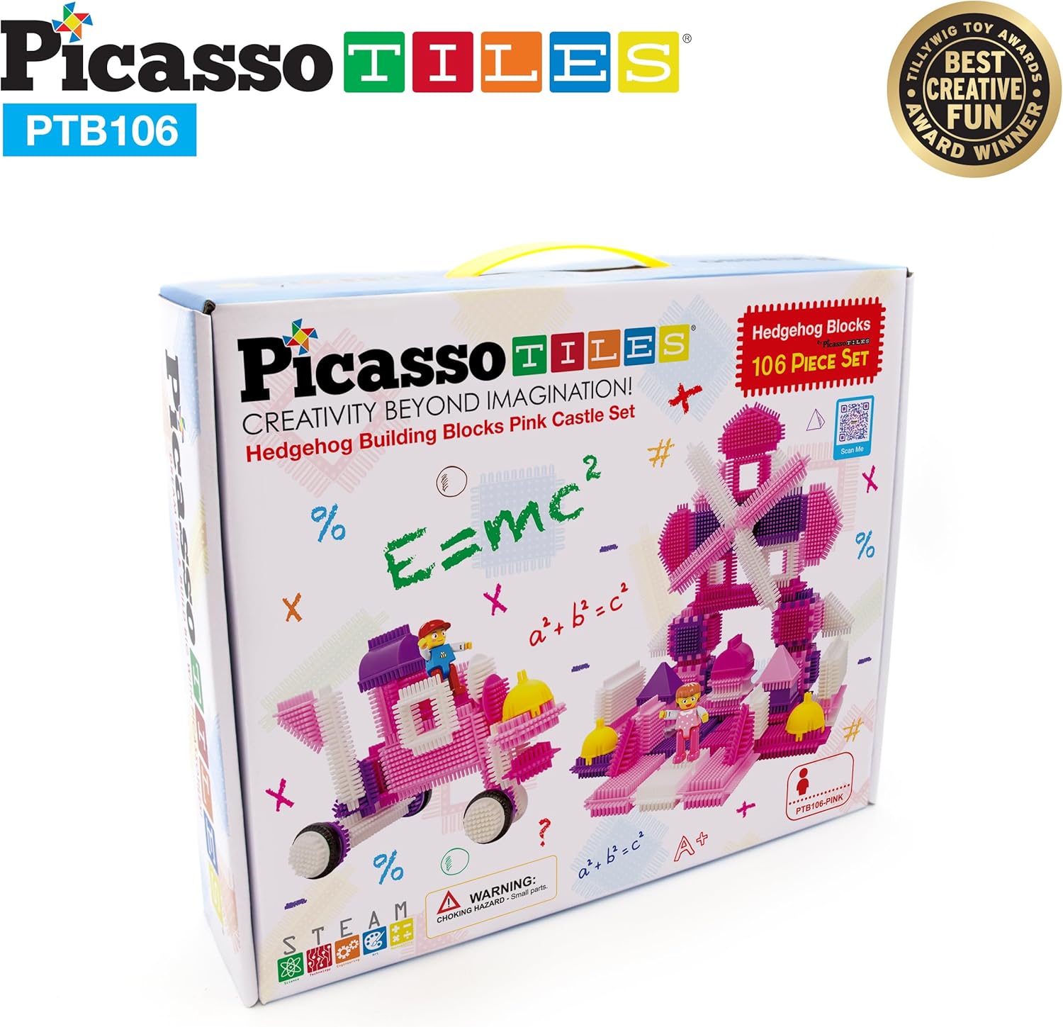 imagePicasso Toys PTB106 106pcs Hedgehog Block Building Blocks Tiles Pink Castle Theme Set wHuman Figures Learning Playset STEM Toy Set Educational Kit Child Brain Development Preschool Kindergarten Toy