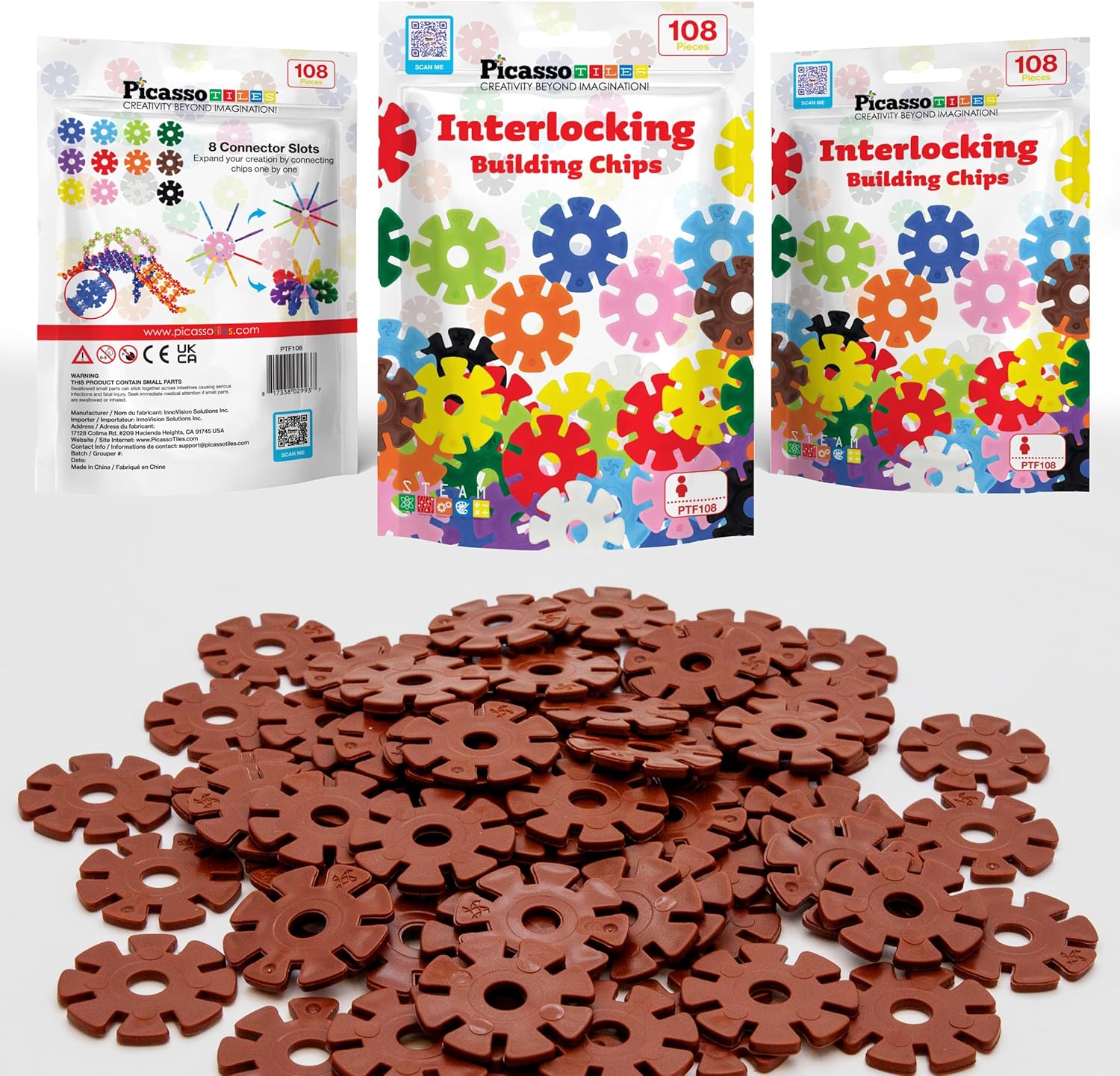 imagePicassoTiles Building Chip Interlocking Disc Construction Blocks in Green Color STEM Learning Early Education Toy Engineering Playset Child Brain Development for Toddlers Girls Boys Kids Age 3 PTF108Brown Color