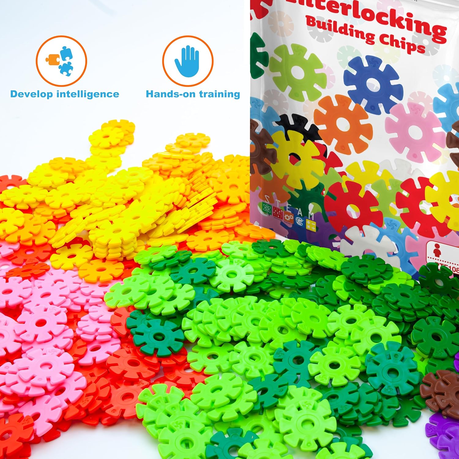 imagePicassoTiles Building Chip Interlocking Disc Construction Blocks in Green Color STEM Learning Early Education Toy Engineering Playset Child Brain Development for Toddlers Girls Boys Kids Age 3 PTF108Gray Color