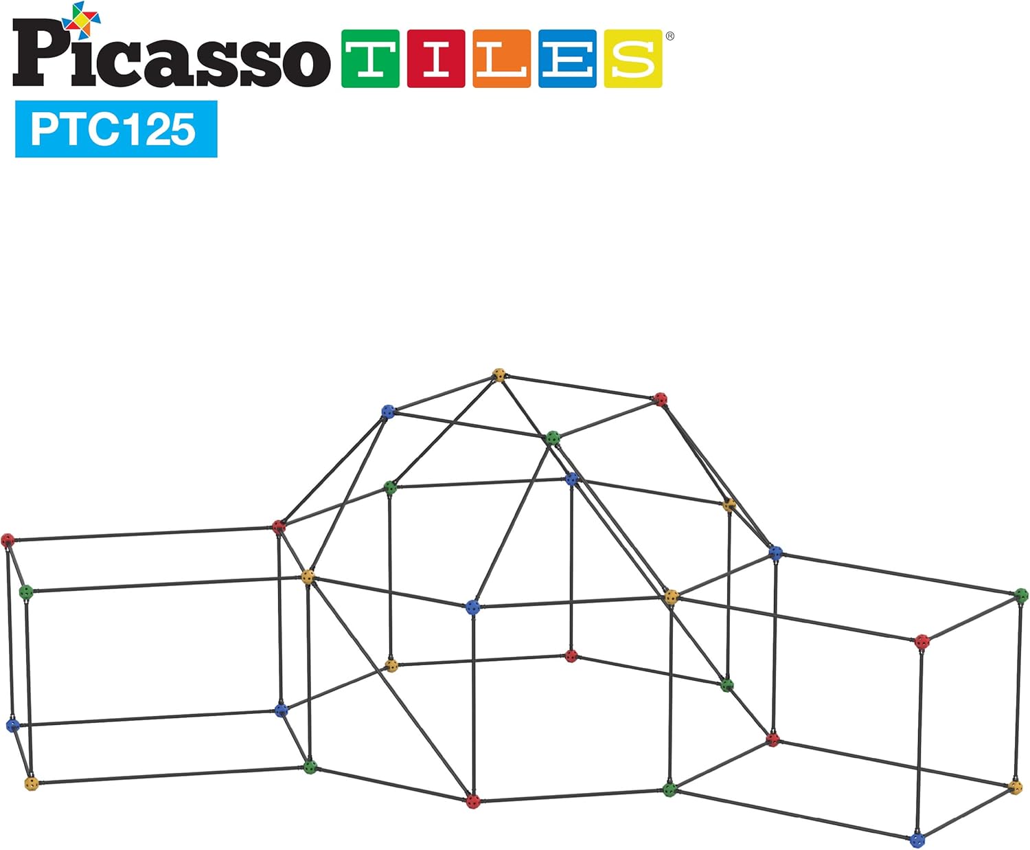 imagePicassoTiles Kids Fort Building Kit Playset 125 Piece Indoor and Outdoor Toy Set Fort Construction Builders Blocks Toys for Kids Boys Girls STEM Learning Castle System Tunnel Tent Rocket Pretend Play