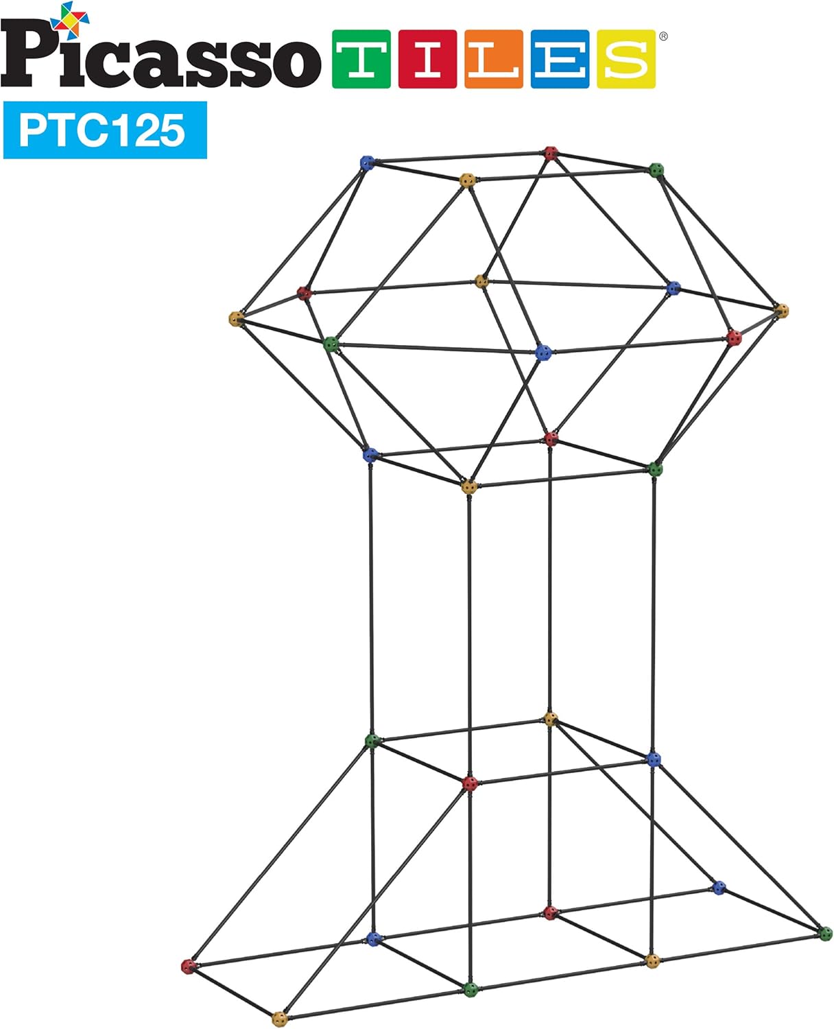 imagePicassoTiles Kids Fort Building Kit Playset 125 Piece Indoor and Outdoor Toy Set Fort Construction Builders Blocks Toys for Kids Boys Girls STEM Learning Castle System Tunnel Tent Rocket Pretend Play