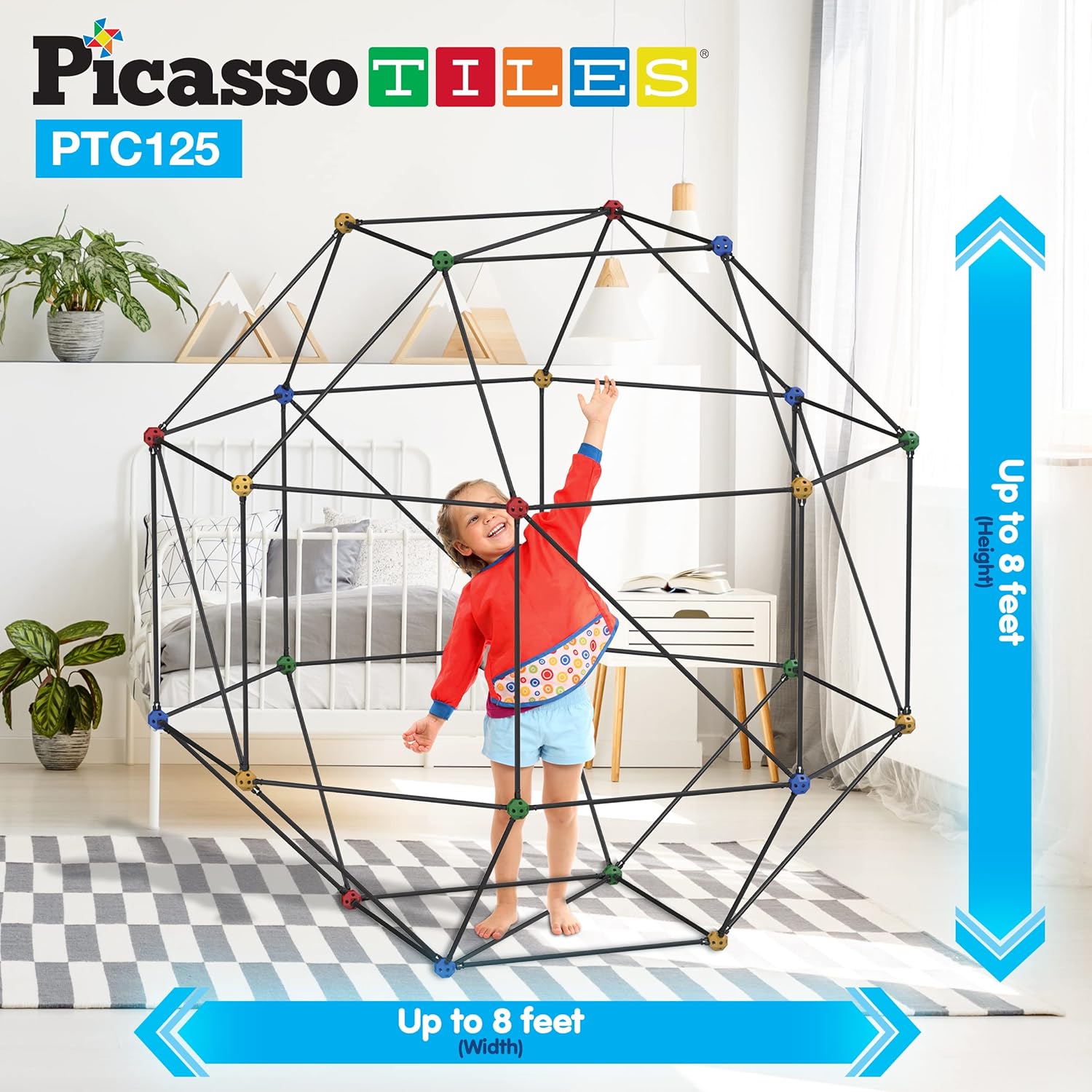 imagePicassoTiles Kids Fort Building Kit Playset 125 Piece Indoor and Outdoor Toy Set Fort Construction Builders Blocks Toys for Kids Boys Girls STEM Learning Castle System Tunnel Tent Rocket Pretend Play