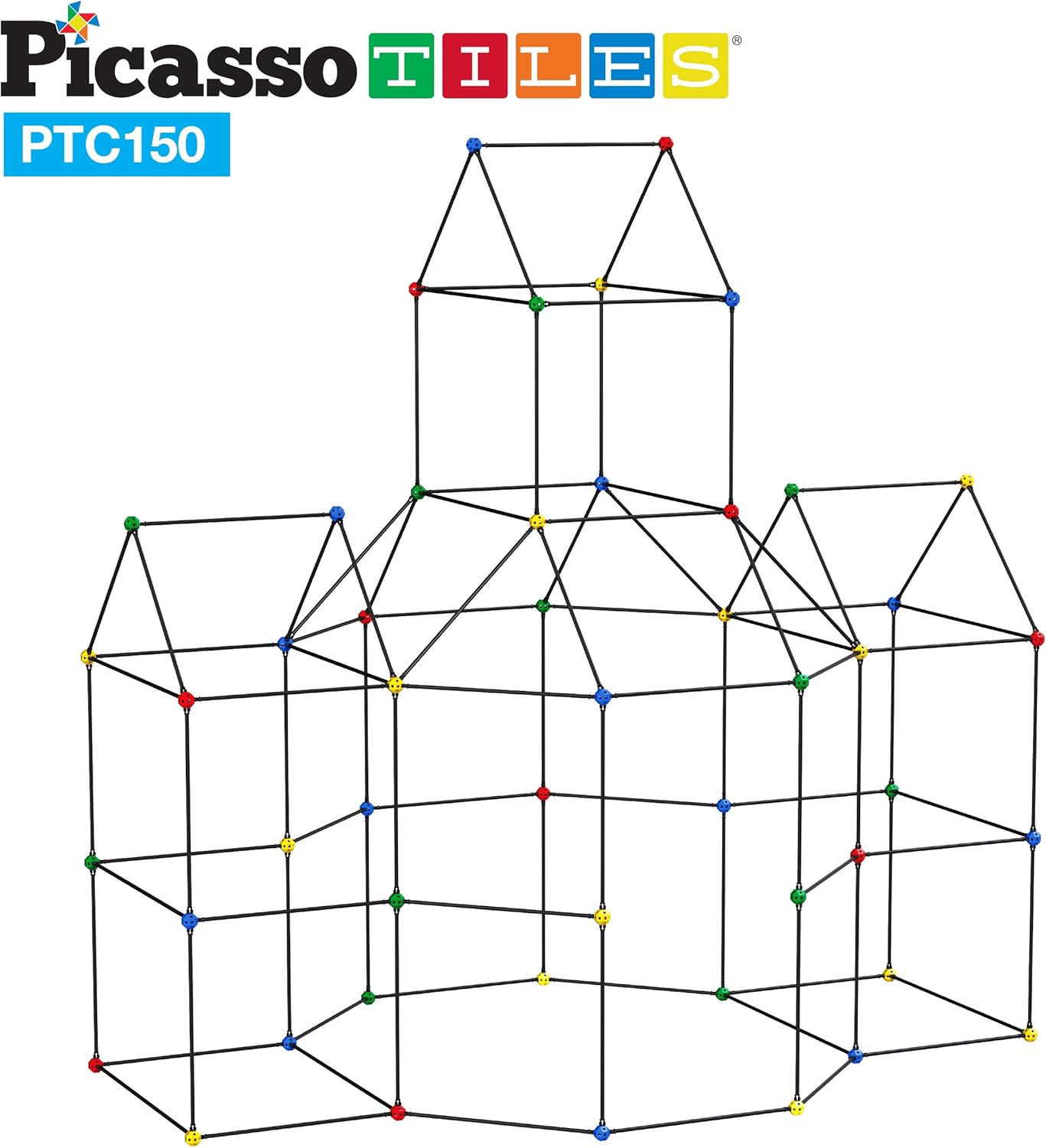 imagePicassoTiles Kids Fort Building Kit Playset 150 Piece Indoor and Outdoor Toy Set Forts Construction Builders Blocks Toys Children Boys Girls STEM Learning Castle System Tunnel Tent Rocket Pretend Play