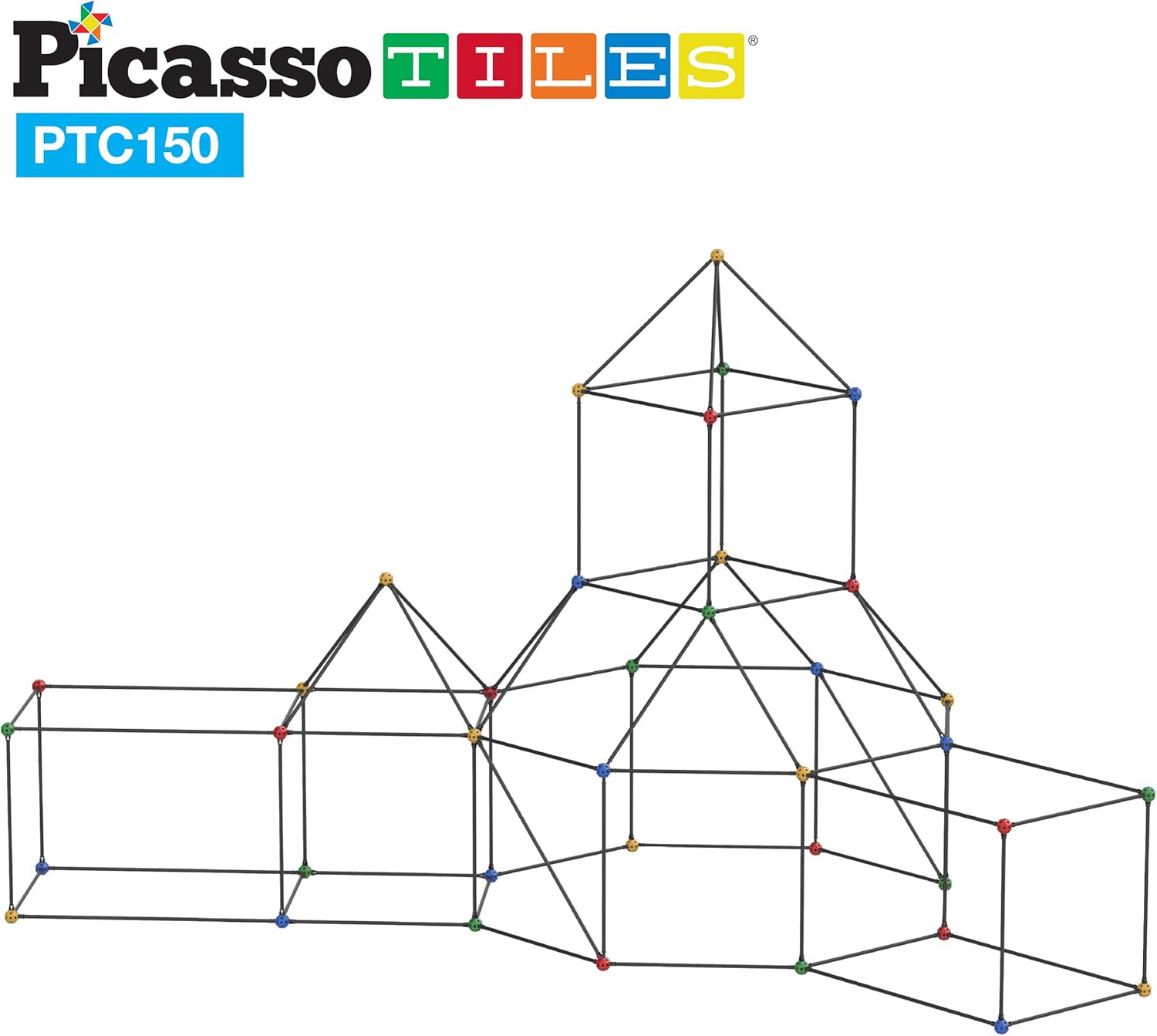 imagePicassoTiles Kids Fort Building Kit Playset 150 Piece Indoor and Outdoor Toy Set Forts Construction Builders Blocks Toys Children Boys Girls STEM Learning Castle System Tunnel Tent Rocket Pretend Play