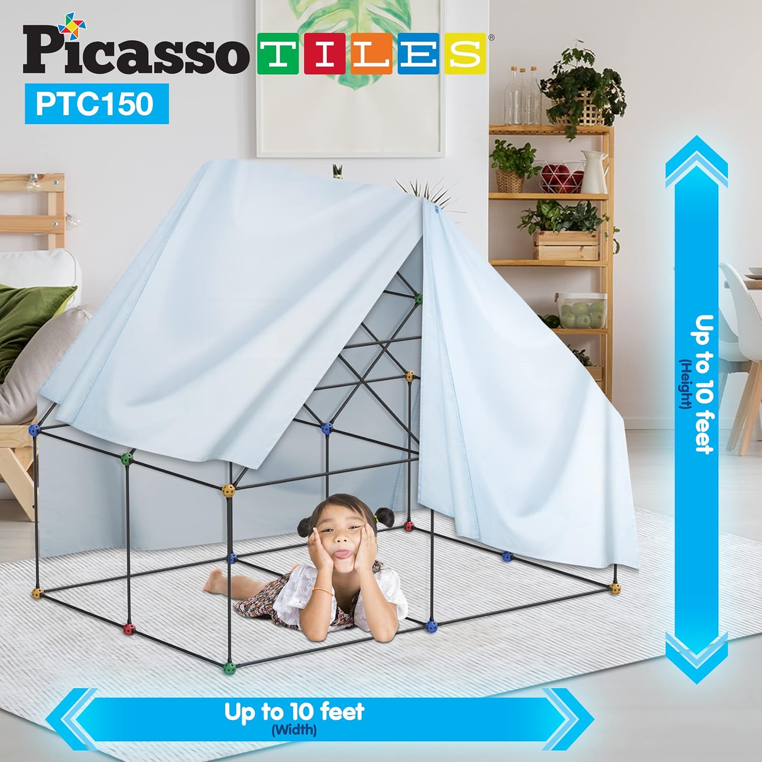 imagePicassoTiles Kids Fort Building Kit Playset 150 Piece Indoor and Outdoor Toy Set Forts Construction Builders Blocks Toys Children Boys Girls STEM Learning Castle System Tunnel Tent Rocket Pretend Play