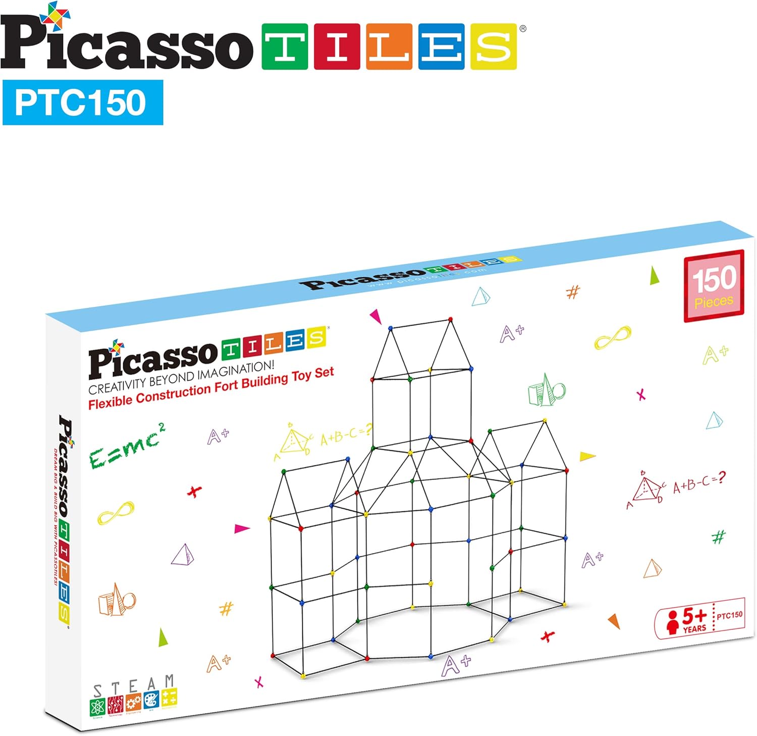 imagePicassoTiles Kids Fort Building Kit Playset 150 Piece Indoor and Outdoor Toy Set Forts Construction Builders Blocks Toys Children Boys Girls STEM Learning Castle System Tunnel Tent Rocket Pretend Play